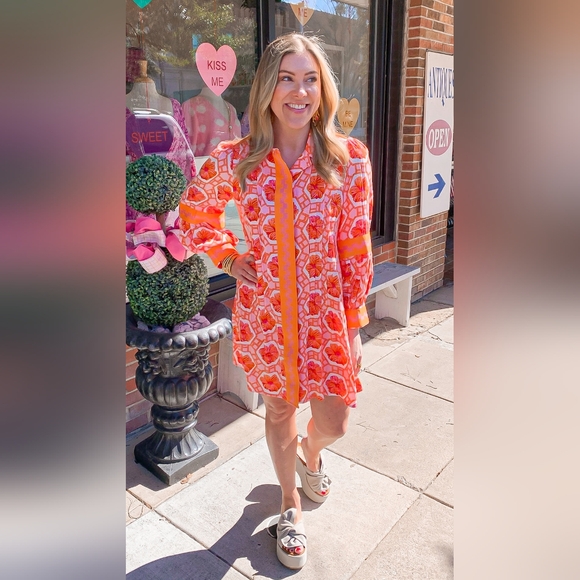 EMILY MCCARTHY DELANY DRESS FLORAL CROCHET CREAMSICLE ORNG SOLD OUT SIZE XL RARE - Picture 14 of 14